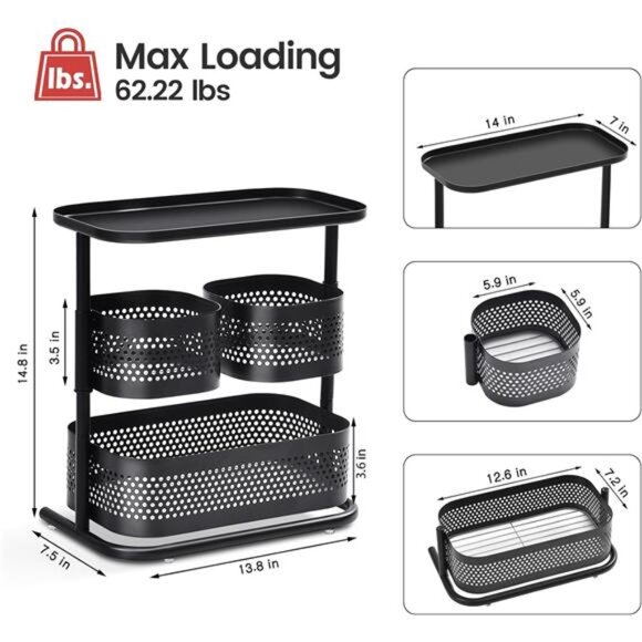 Bathroom Counter Organizer, 3 Tier Rotating Vanity Bedroom Storage cabinet - Picture 3 of 6